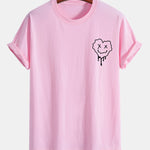 Regular Fit Dissolving Heart Smiley Face Print Cotton T-Shirt