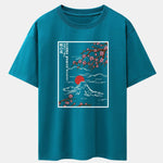 Cherry Blossoms Mountain Print Drop Shoulder Oversize T-Shirt