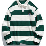 Relax Fit Waffle Wide Striped Polo Sweatshirt