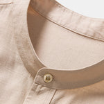 Linen Look Cotton Blend Stand Collar Shirt
