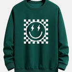 Chessboard Smiley Face Print Relax Fit Sweatshirt