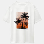 Palm Tree Orange Background Print Oversize T-Shirt & Swim Shorts