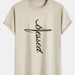 Blessed Word Print Cotton Arc Hem T-Shirt