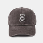 Neutral Casual Washed Cotton Sun Shading Baseball Cap With Teddy Bear Pattern