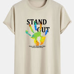 Handprint Slogan Print Cotton Arc Hem T-Shirt