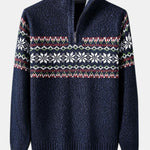 Christmas Geometric Print Half Zip Sweater