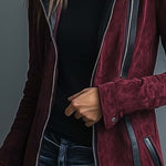 Women's Vintage Burgundy Leather Patchwork Suede Jacket