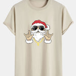 Hip Hop Santa Print Cotton Arc Hem T-Shirt