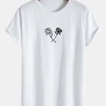 Two Roses Print Cotton Arc Hem T-Shirt