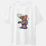 Colorful Tattered Bear Print Drop Shoulder Oversize T-Shirt
