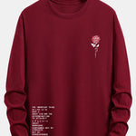 Long Sleeve Slogon Rose Print Cotton T-Shirt