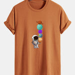 Regular Fit Planet Astronaut Print Cotton T-Shirt