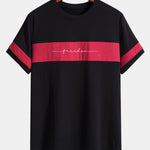 Hand Drawn Free Letter Print Color Block Patchwork Arc Hem T-Shirt