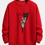 Zipper Cat Print Relax Fit Sweatshirt