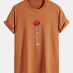 Regular Fit Rose Slogan Print Cotton T-Shirt