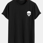 Skeleton Print Cotton Arc Hem T-Shirt
