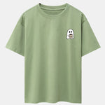Ghost Drinking Coffee Print Drop Shoulder Oversize T-Shirt