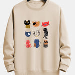 Cartoon Cat Print Relax Fit Sweatshirt