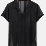 Mesh Textured Shirt & Straight Leg Linen Pants
