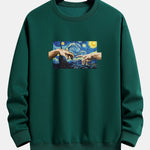 Hand Oil Painting Style Print Relax Fit Sweatshirt