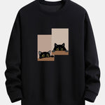Black Cat Staring Print Relax Fit Sweatshirt