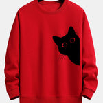 Black Cat Looking Out Print Relax Fit Sweatshirt