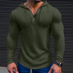 Men's Solid Waffle Long Sleeve Casual Hoodie