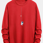 Long Sleeve Astronaut On A Rope Print Cotton T-Shirt