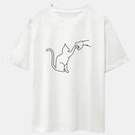 Fist Bump Cat Print Drop Shoulder Oversize T-Shirt