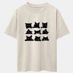 Black Cat Staring Print Drop Shoulder Oversize T-Shirt