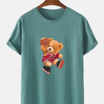 Bear Playing Basketball Print T-Shirt