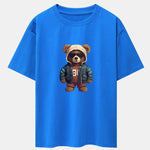Bear In Leather Jacket Print Drop Shoulder Oversize T-Shirt