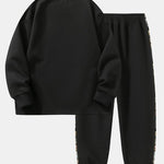 Relax Fit Long Sleeved Waffle T-Shirt & Bear Embroidery Waffle Jogging Pants