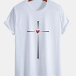 Regular Fit Cross Heart Print Cotton T-Shirt