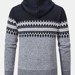 Geometric Pattern Zip Hooded Sweater