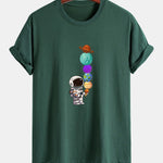Regular Fit Planet Astronaut Print Cotton T-Shirt