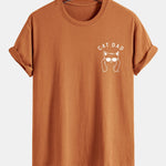 Regular Fit Cat Dad Wearing Glasses Print Cotton T-Shirt