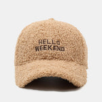 Hello Weekend Embroidery Teddy Plush Baseball Cap