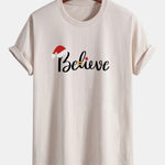 Regular Fit Christmas Believe Print Cotton T-Shirt