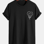 Regular Fit Dissolving Heart Smiley Face Print Cotton T-Shirt