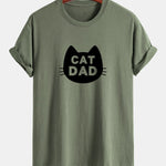 Regular Fit Cat Dad Print Cotton T-Shirt