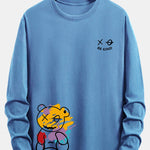 Long Sleeve Graffiti Bear Print Cotton T-Shirt