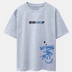 Never Give Up Smiley Face Print Drop Shoulder Oversize T-Shirt