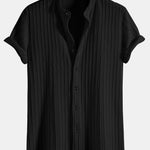 Muscle Fit Stand Collar Knitted Ribbed Shirt