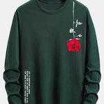 Long Sleeve Rose Slogan Print Cotton T-Shirt