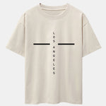 Stripe Los Angeles Print Drop Shoulder Oversize T-Shirt