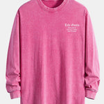 Slogan Print Relax Fit Long Sleeve Washed Distressed T-Shirt