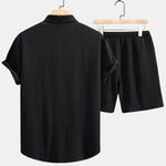 Checkerboard Texture Button Up Shirt & Drawstring Shorts