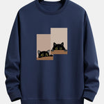Black Cat Staring Print Relax Fit Sweatshirt
