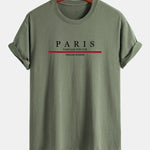 Regular Fit Stripe Paris Slogan Print Cotton T-Shirt